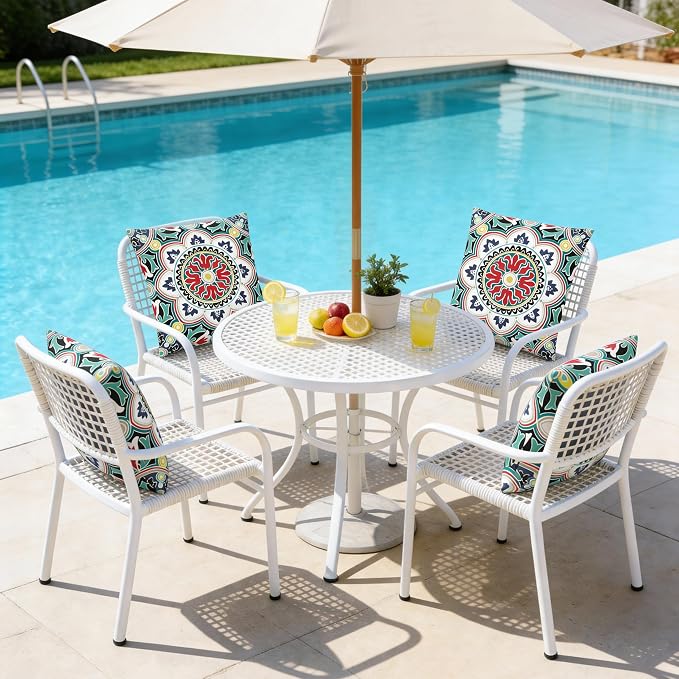 Volans 18" x 18" Outdoor Throw Pillows with Inserts Pack of 4, Waterproof Square Toss Pillows for Backyard, Bed, Couch, and Patio Furniture, Colorful Mandala