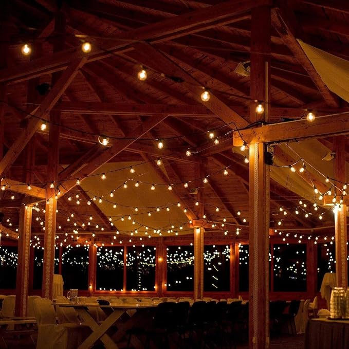 100 Foot G40 White Pearl Wedding String Lights with White Wire | G40 1.6 Inch 5-watt Globe Bulbs - Great for Parties, Patios, Backyards, Tents and more