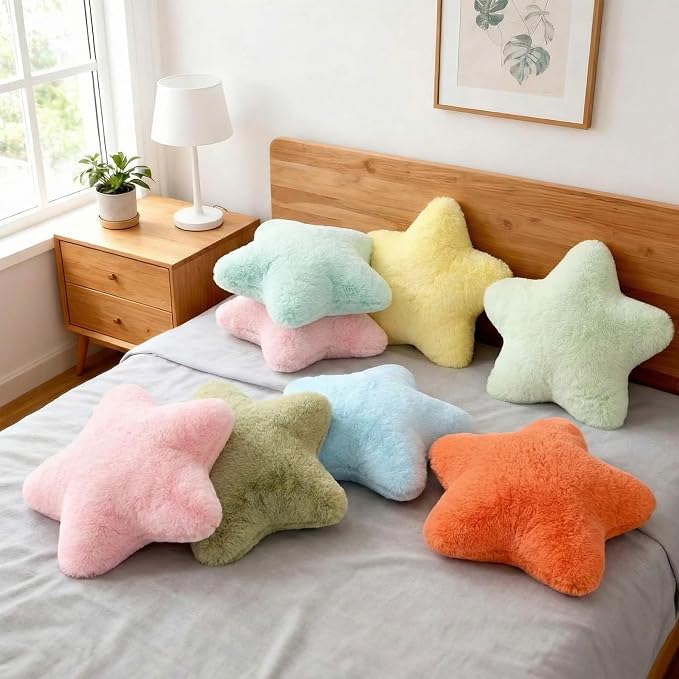 Beeveer 8 Pack Star Shaped Throw Pillow Back to School Gifts Decorations Mix Star Plush for Bed Sofa Cute Throw Pillow Plush for Floor Room Sleepover Bedroom Living Room(Classic)