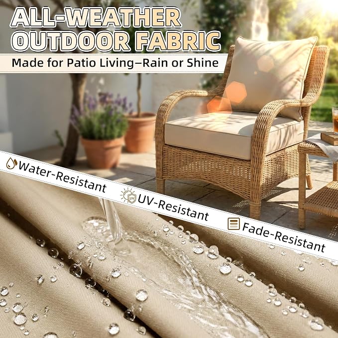 Srora 2Pcs Outdoor Deep Seat Patio Cushions, 5-Inch Thick Outdoor Chair Cushions, Waterproof 300GSM Colorwoven Fabric, 1200H+ Fade Resistant, Hidden Zipper Covers, 2 Ties, Outdoor Cushions