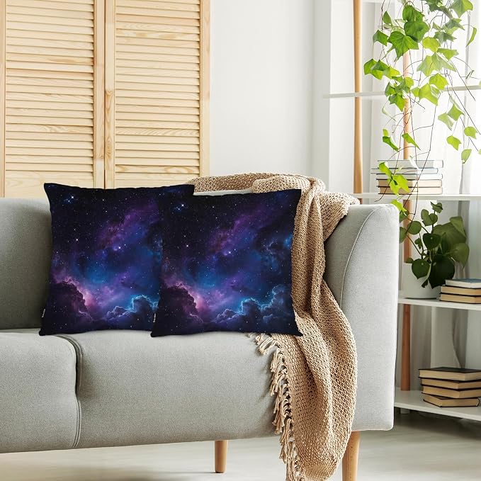 Swono Galaxy Space Decorative Throw Pillow Covers Pack of 2, Fantasy Galaxy Outer Space Pillow Cushion Cases 18"X18", Square Pillowcases Decoration for Sofa Couch Bedroom Living Room Car