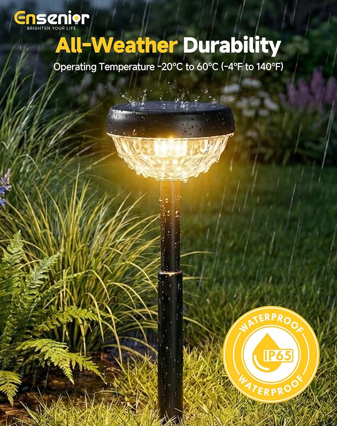 Ensenior 6-Pack Solar Lights Outdoor, Auto ON/Off 3000K LED Solar Garden Lights for Pathway, Yard, Patio, Walkway, Flower Bed, Halloween Christmas Landscape Lighting, IP65 Waterproof, Flag Lights
