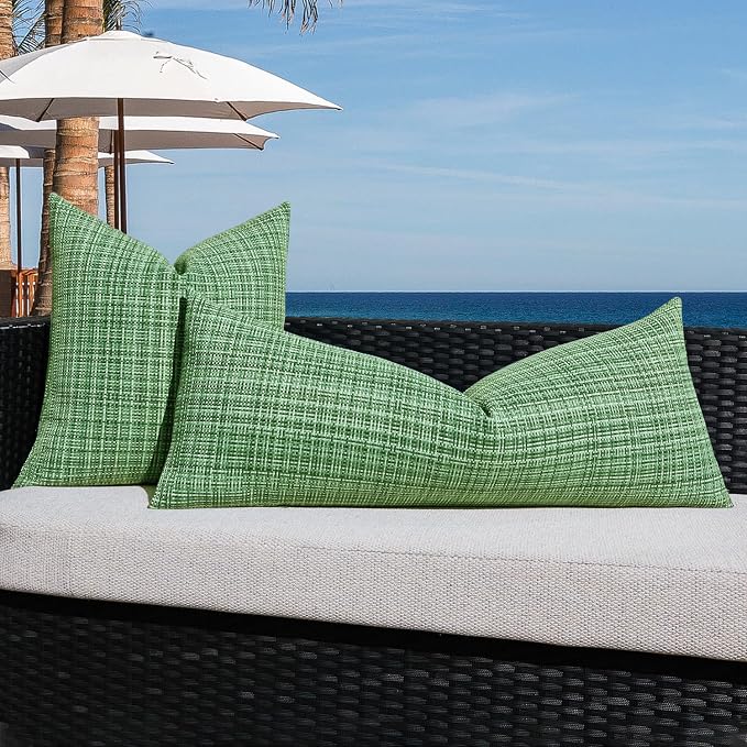 Kevin Textile Outdoor Waterproof 14"x36" Pillow Cover 1 Pack, Sage Green | Water Resistant, Faux Linen Yarn-dyed, Woven Texture Throw Pillow Covers for Tent Patio Garden Couch Sofa