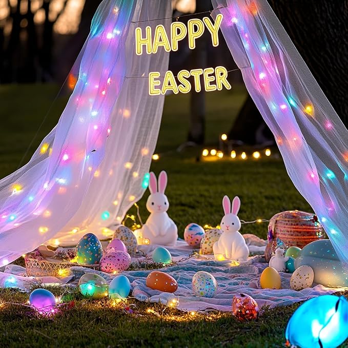 Dazzle Bright 300 LED Easter String Lights, 100 FT Colorful Connectable Waterproof String Lights Clear Wire with 8 Modes, Easter Decorations for Indoor Outdoor Party Yard Garden (Pastel)