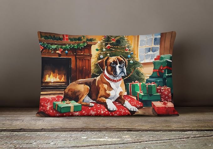 Caroline's Treasures DAC2621PW1216 Boxer Cozy Christmas Throw Pillow Machine Washable, Indoor Outdoor Decorative Pillow for Couch, Bed or Patio, 12HX16W