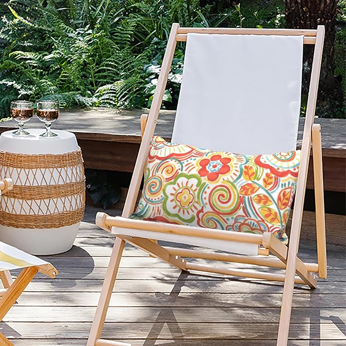 Outdoor Lumbar Pillows 12x20 inch, Rectangle Throw Pillows with Inserts, Decorative Lumbar Cushions for Patio Furniture Garden Couch Home Sofa Office Chair, Pack of 2, Flower Multi