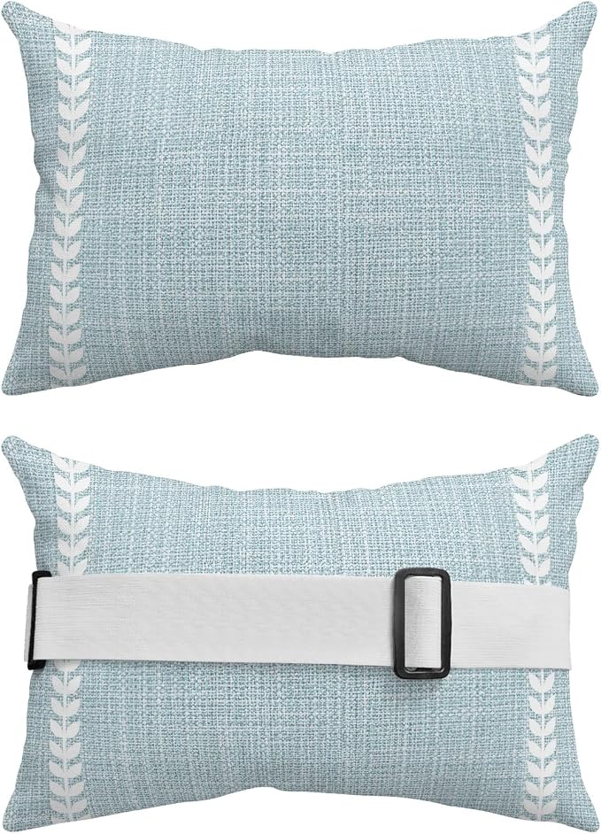 Coastal Blue Outdoor Lumbar Pillows 11x16 Set of 2, Modern Bohemia Simple Plants Lines Pattern Waterproof Throw Pillow Covers with Insert, Decorative Pillowcase Cushion for Couch Sofa Bed