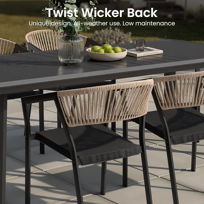 Outdoor Dining Chairs Set of 2 Aluminum Stackable Patio Chairs | Wicker Barrel Backrest Armchairs for Patio, Deck, Backyard, Brown