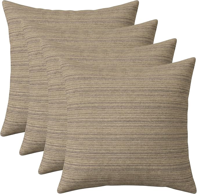 RSH DECOR: Sunbrella Square Throw Pillows Set of 4 | 17" x 17" | Water and Fade-Resistant Performance Fabric | Outdoor Pillow Covers with Down-Alternative Inserts | Made in USA (Current Slate)