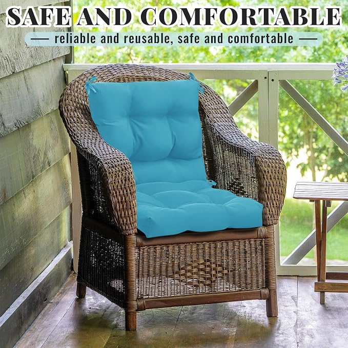 Marsui 4 Pcs Outdoor Indoor High Back Chair Cushions Patio Furniture Tufted Pillow with Ties Water-Resistant Replacement Outdoor Rocking Chair Cushions, 42 x 21 Inches (Royal Blue,Solid Color)