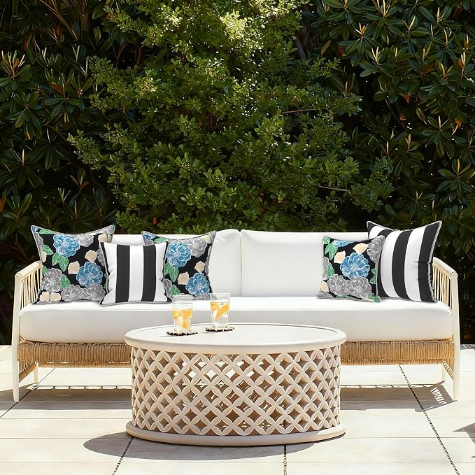 LVTXIII Outdoor/Indoor Pillow Covers, Patio Fade Resistant Throw Pillow Covers ONLY, Waterproof Farmhouse Accent Cushion Cases for Sofa Patio Couch Decoration 20"x20" Set of 2, Peony Garden