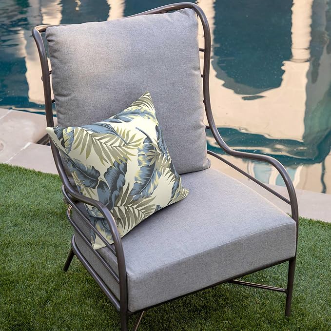 DYTXIII Pack of 2 Outdoor Waterproof Pillow Covers ONLY, 18"x18" Square Decorative Double Printed Throw Pillow Cases for Patio Couch Porch Furniture, Lush Palm Blue