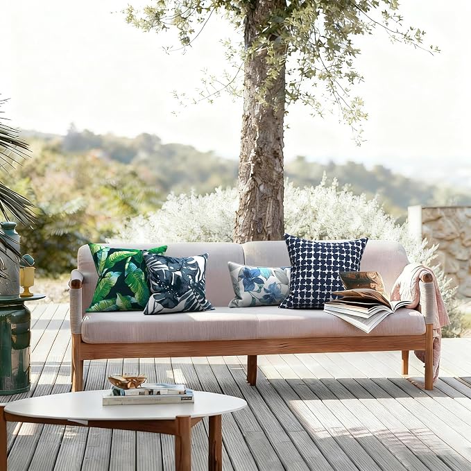 LVTXIII Outdoor Throw Pillows, Decorative Throw Pillows with Inserts, 16"x16" Square Pillows for Bed, Couch, Sofa and Patio Furniture, Set of 2, Palm Blue