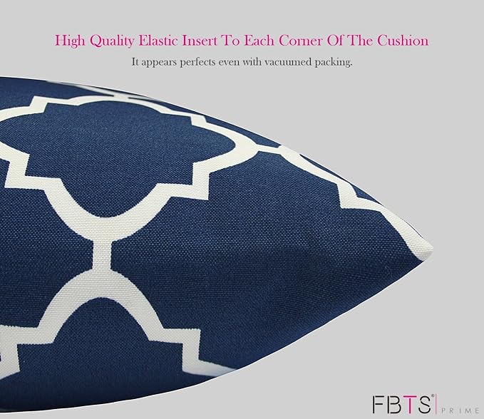 Pack of 2 Outdoor Waterproof Decorative Throw Pillows with Inserts for Patio Furniture, 18x18 Inch Fade Resistant Patio Garden Cushions for Couch Bed Sofa, Geometric Navy