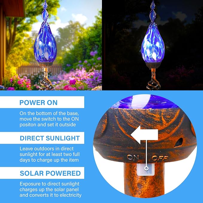 Garden Stakes Decorative, Solar Powered Outdoor Lights, Flame Solar Stake Lights, Waterproof Decorative Pathway Lawn Outdoor Ornament