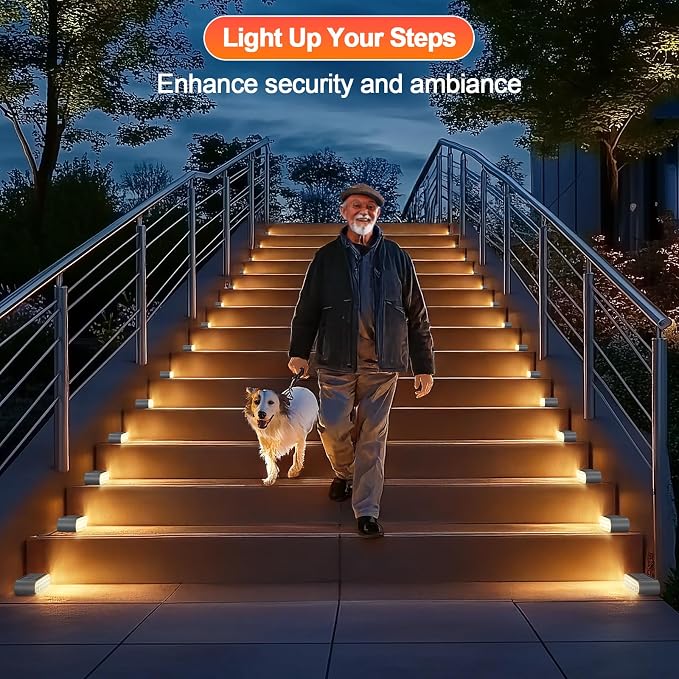 Solar Step Lights for Outside, 6-Pack Stair Light Outdoor Waterproof IP67, 14 LED Warm White Light Solar Powered Lighting for Steps, Stairs, Deck，Patio, Walkway, Front Porch Decor