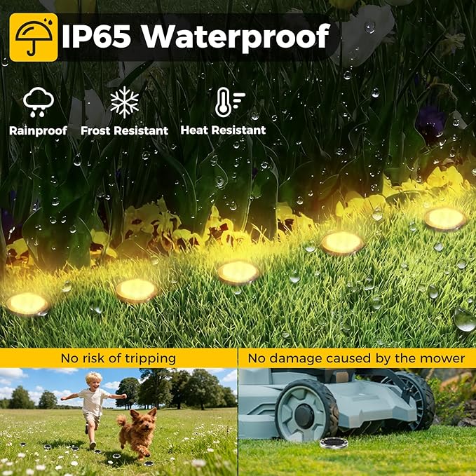 10 Pack Solar Ground Lights Outdoor, 8 LED Mini Flat Solar Disc Lights, IP65 Waterproof Pathway Lights Solar Powered, Landscape Lighting for Garden Walkway Driveway Yard Lawn,Warm White
