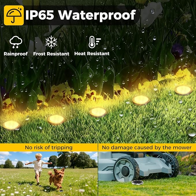 6 Pack Solar Ground Lights Outdoor, 8 LED Mini Flat Solar Disc Lights, IP65 Waterproof Pathway Lights Solar Powered, Landscape Lighting for Garden Walkway Driveway Yard Lawn,Warm White