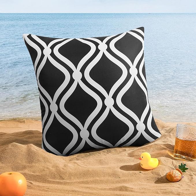 Merrycolor Outdoor Pillows Cover Waterproof Set of 2 Modern Geometry Patterns Decorative Black and White Pillowcases 18x18 Inches for Patio Furniture Couch Garden