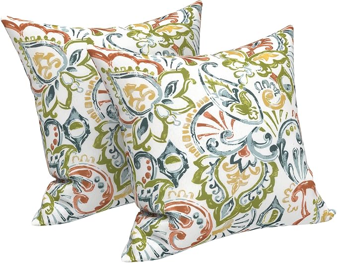 LVTXIII 2 Pack Outdoor Pillows 18x18 Inch, Square Throw Pillows with Inserts, Decorative Water-Repellent Pillow Cushions for Patio Furniture and Garden Sofa, Paisley Botanical