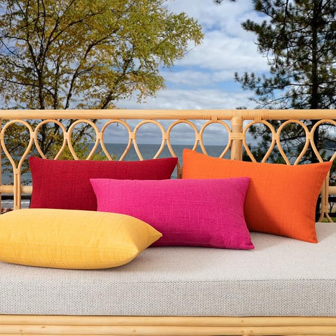 Kevin Textile Outdoor Waterproof 12”x24” Pillow Covers 2 Pack, Dark Yellow | Water Resistant, Soft Faux Linen-cotton Yarn-dyed Woven Texture Throw Pillow Covers for Tent Patio Garden Couch Sofa