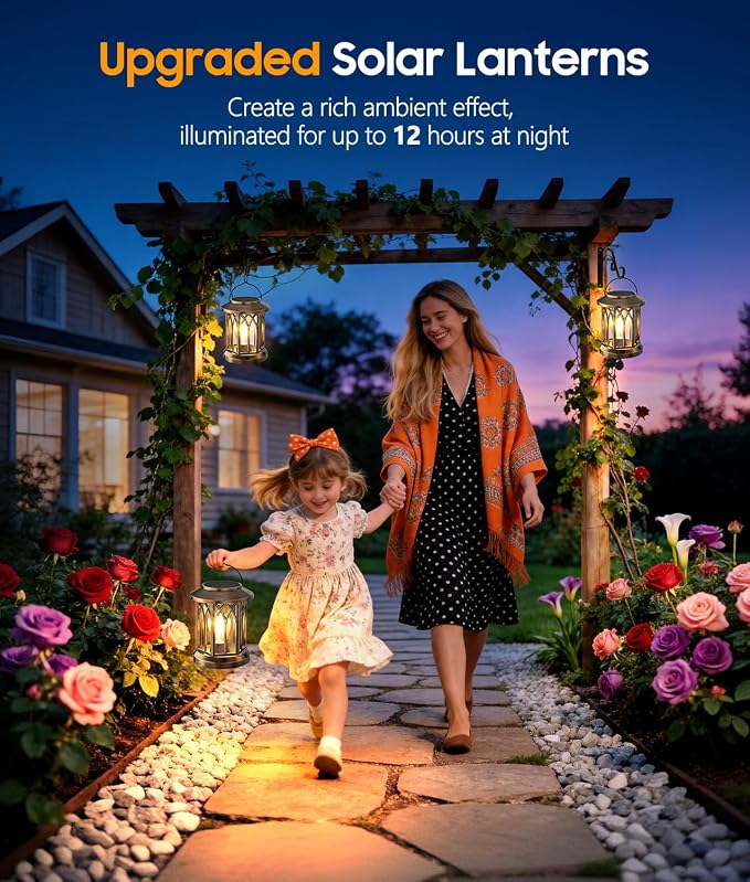 Solar Lantern Outdoor Lights with Wall Mount Kit, 4 Pack Upgraded Solar Lanterns Outdoor Waterproof, Hanging Solar Lights for Outside Decorative Yard Patio Path Porch Garden(Antique Copper)