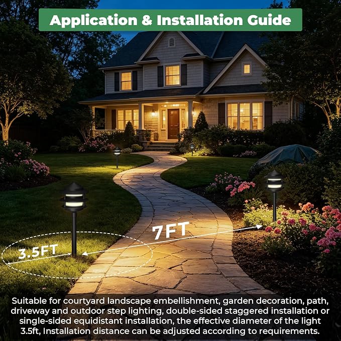Pagoda Low Voltage Landscape Pathway Lights, 12V Outdoor LED Path Lights Wired, Aluminum Walkway Lighting with 4W 2700K Replaceable G4 Bulb, Classic 3-Tier Lantern, 6 Pack