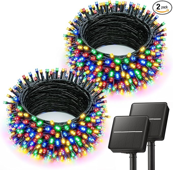 Brightown 2 Pack Solar String Lights Outdoor Waterproof, 80 FT 200 LED | Solar Powered Christmas Lights with 8 Modes, Auto On/Off, Patio Lights for Outside Tree Garden Party Decor (Multicolor)