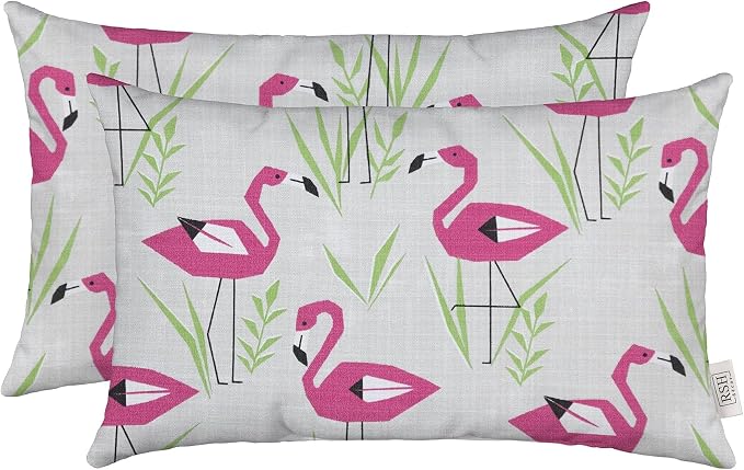 RSH DECOR: Lumbar Throw Pillows Set of 2 | 20" x 12" | All-Weather Spun Fabric | Water and Fade-Resistant | Outdoor Support Pillows for Patio Furniture | Groove Pink Flamingo - Made in USA