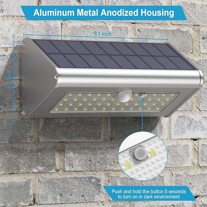 Super Bright Solar Lights Outdoor IP65 Water Proof, 1100 Lumens Wireless LED Motion Sensor Light, Aluminum Metal Housing Security Lights Flood Wall Lights, 1 Pack (Daylight)