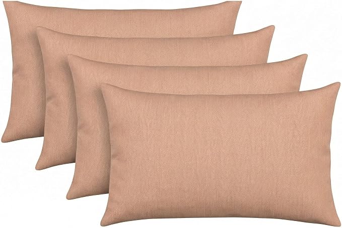 RSH DECOR: Designer Select Sunbrella 26" x 16" Lumbar Throw Pillows Set of 4 | Water and Fade-Resistant Performance Fabric | Indoor Outdoor Accent Pillows | Made in USA (Cast Petal Pink)