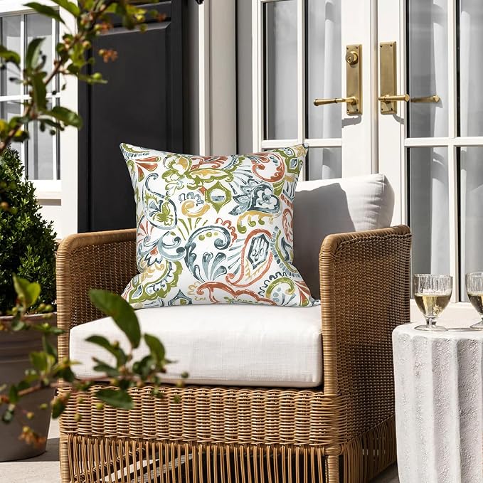 LVTXIII 2 Pack Outdoor Pillows 18x18 Inch, Square Throw Pillows with Inserts, Decorative Water-Repellent Pillow Cushions for Patio Furniture and Garden Sofa, Paisley Botanical