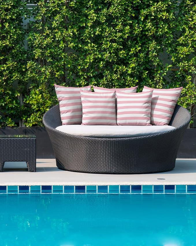 Outdoor Waterproof Throw Pillows Pink White Lines Stripes Patio Pillows Pack of 2,Decorative Pillow Covers with Insert,Pillow Cushion Case for Garden Couch Sofa Ombre Minimalist Color Art