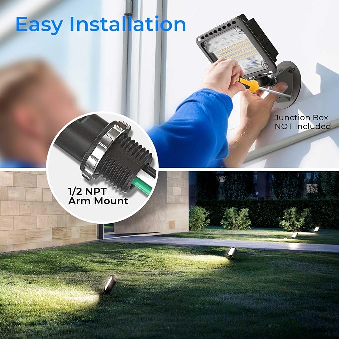 CINOTON 65W LED Flood Lights Outdoor, IP65 Waterproof Exterior Security Wall Lights with 180°Knuckle, 9100LM 120V Outside Aluminum Lighting Fixture for Patio Porch Barn Garden 5000K 2 Pack, UL Listed