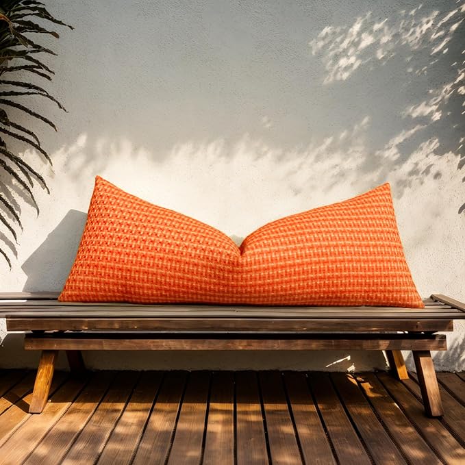 Kevin Textile Outdoor Waterproof 14"x36" Pillow Cover 1 Pack, Orange | Water Resistant Weaving Faux Linen Texture Throw Pillow Covers, Outside Decorative Pillowcases for Garden Patio Balcony Couch