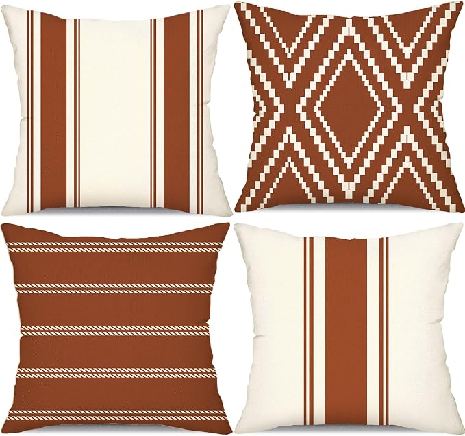 DFXSZ Outdoor Rust Waterproof Geometry Pillow Covers 16x16 Set of 4 | Summer Fall Waterproof Modern Throw Pillowcases（No Inserts） Outdoor Decor for Patio Funiture Garden Polyester Covers