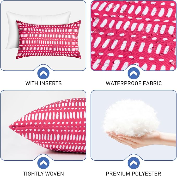 Pack of 2 Outdoor Pillows, 12x20 Outdoor Lumbar Pillows Waterproof | Outdoor Throw Pillows with Inserts, Fluffy and Supportive, Decorative Pillow for Patio and Garden, Pebble Red