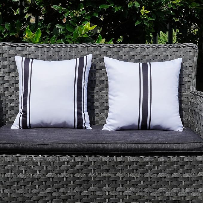 ONWAY Outdoor Pillow Covers 18x18 Waterproof Set of 2 Decorative Throw Cushion Cover White and Black Striped Outdoor Pillows for Patio Furniture
