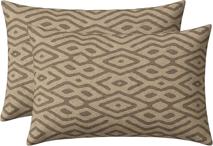 RSH DECOR: Jumbo Lumbar Pillows Set of 2 | 26" x 16" | Water and Fade-Resistant Performance Fabric | Outdoor Pillow Covers with Down-Alternative Inserts | Made in USA (Madura Mink)