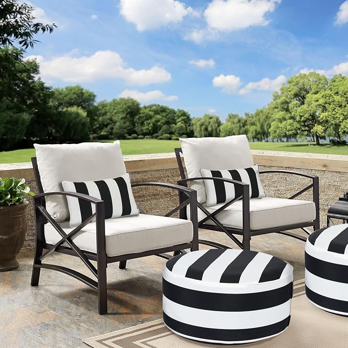 Lumbar Pillow Covers Set of 2, Outdoor Indoor Waterproof Patio Lumbar Pillowcase Shell 12x20 Inch, Rectangular Cushion Case for Couch Sofa Garden Farmhouse-Black White Stripe