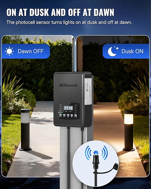 600W Low Voltage Landscape Transformer, Weatherproof Outdoor Low Voltage Transformer, 120V AC to 12/14V AC, Landscape Lighting Transformer with Timer and Photocell Sensor, ETL Listed D15LT06