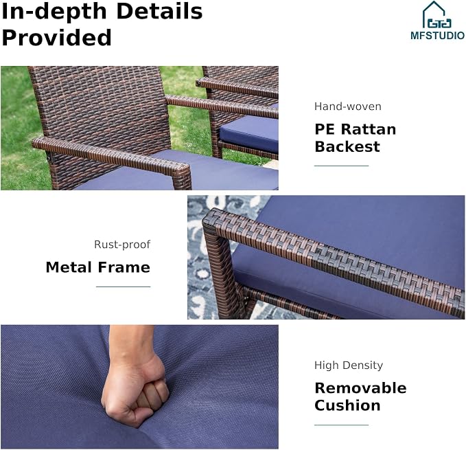 MFSTUDIO 9 Pieces Outdoor Dining Set for 8, 57" Square Table & Wicker Chairs with Cushions, Durable Patio Dining Furniture Set for Deck, Large E-Coated Metal Dining Table for 8