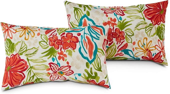 Greendale Home Fashions 2-Pack Outdoor 19x12 inch Rectangle Decorative Throw Pillow, Garden Floral