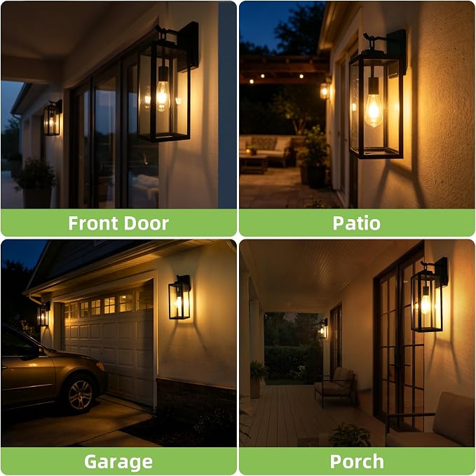 hykolity 18 Inch Outdoor Wall Light, Waterproof Lighting for House Exterior | Large Size Black Outdoor Light Fixture Wall Mount with Glass Shade, Lantern Light for Patio, Yard, Garage, Backyard, 1 Pack