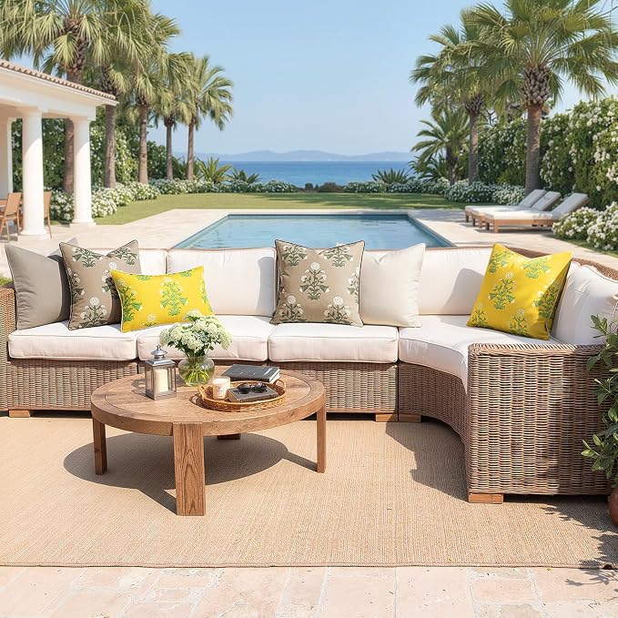 MIULEE Floral Outdoor Pillows Covers with Inserts 18x18 Brown | Set of 2 Waterproof Decorative Throw Pillows with Piping,Vintage Fade Resistant, Patio Furniture Summer Garden Couch Sofa