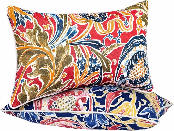 JMGBird Red Outdoor Pillows Waterproof Outdoor Pillow Covers with Inserts | 12x20 Pillow Insert Outdoor Lumbar Pillows Weather Resistant Throw Pillows for Patio Furniture