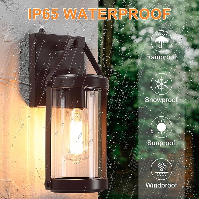 Dusk Dawn Sensor Outdoor Wall Sconce Brown Exterior Porch Lantern | Rustic Outside Garage Light Fixtures Wall Mount for House Patio Front Door