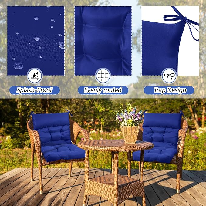 Sintuff 4 Pcs 44 x 21 x 4 Outdoor Chair Cushion Patio Chair Cushions Seat/Back Tufted Pillow with Ties Water Resistant Replacement Indoor Patio Furniture Outdoor Furniture (Solid Color,Navy)