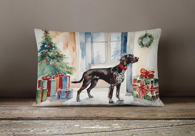 Caroline's Treasures DAC2663PW1216 German Shorthaired Pointer Cozy Christmas Throw Pillow Machine Washable, Indoor Outdoor Decorative Pillow for Couch, Bed or Patio, 12HX16W