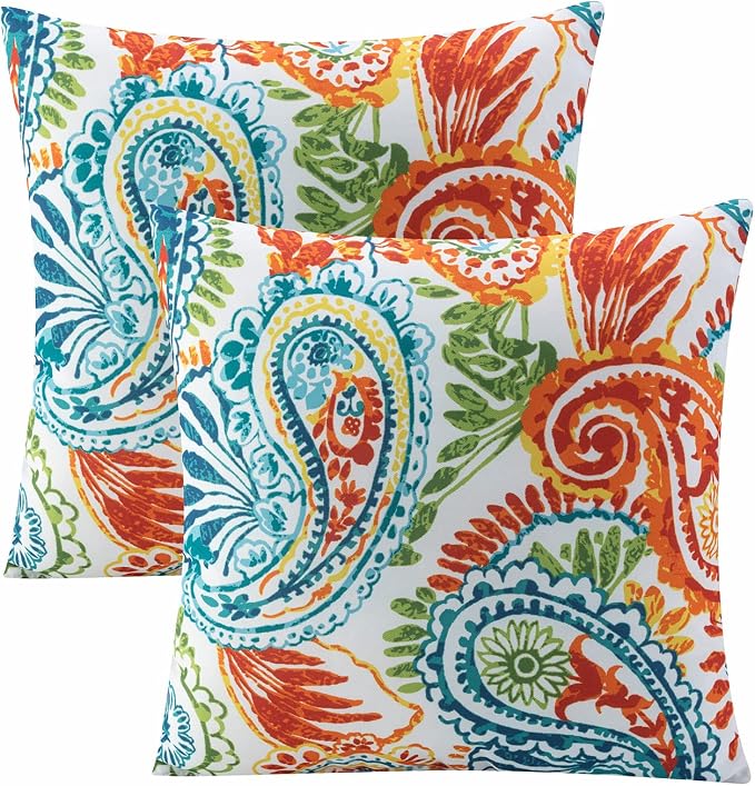 Outdoor Pillows Waterproof 18×18 Inch Decorative Throw Pillows with Inserts | Set of 2 Fade Resistant Patio Pillows for Porch Garden Couch and Patio Furniture
